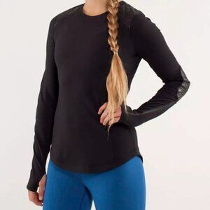 Lululemon Black Ice Queen Quilted Shoulder Elbow Patch Running Top Women's Sz 10